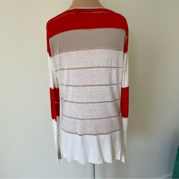 L.A.M.B. White Multi Linen Blend Long Sleeve V-Neck Light Weight Sweater Size S - Picture 3 of 12